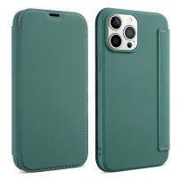Szilikon és PU műbőr pénztárca tok - iPhone 13 - sötétzöld