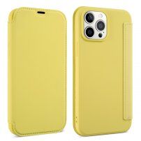 Szilikon és PU műbőr pénztárca tok - iPhone 13 mini - sárga
