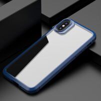 Ütésálló átlátszó tok szénszálas textúrával - iPhone XR - kék