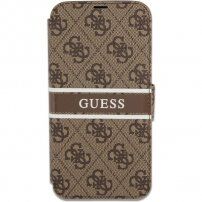 Guess 4G Printed Stripe flip cover borító - iPhone 13 mini - barna