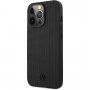 Mercedes Genuine Leather Meshed bőr tok - iPhone 13 Pro Max - fekete