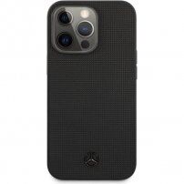 Mercedes Genuine Leather Meshed bőr tok - iPhone 13 Pro Max - fekete