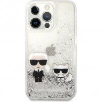 Karl Lagerfeld Liquid Glitter Karl and Choupette tok - iPhone 13 Pro Max - ezüst