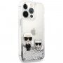 Karl Lagerfeld Liquid Glitter Karl and Choupette tok - iPhone 13 Pro Max - ezüst