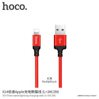 HOCO fonott töltő kábel Apple iPhone / iPad / iPod - 1m - piros-fekete