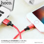 HOCO fonott töltő kábel Apple iPhone / iPad / iPod - 1m - piros-fekete