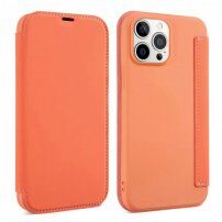 Szilikon és PU műbőr pénztárca tok - iPhone 13 Pro - narancssárga