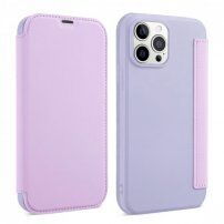 Szilikon és PU műbőr pénztárca tok - iPhone 13 - lila
