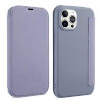 Szilikon és PU műbőr pénztárca tok - iPhone 13 - kékes-szürke