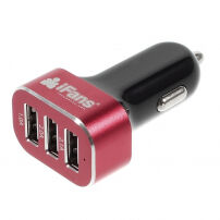 iFans autós ügyvezető töltő (5.1A) három USB porttal - Apple iPhone / iPad / iPod - fekete-piros