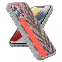 Mutural sötétben világító tok textilfelülettel - iPhone 13 - narancssárga-szürke