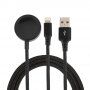 2 az 1-be Fonott USB-A / Lightning / mágneses korong adat- és töltőkábel - iPhone / iPad / Apple Watch / AirPods - 1 m - fekete