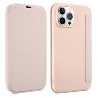 Szilikon és PU műbőr pénztárca tok - iPhone 13 Pro Max - rózsaszín