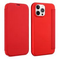 Szilikon és PU műbőr pénztárca tok - iPhone 13 - piros