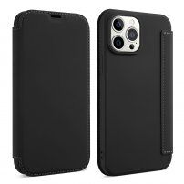Szilikon és PU műbőr pénztárca tok - iPhone 13 mini - fekete