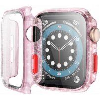 Csillogó védőtok edzett üveggel - Apple Watch 40mm - rózsaszín