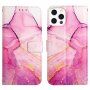 Márvány flip cover tok PU bőrből - iPhone 13 Pro Max - fukszia