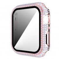 Strasszkővel kirakott tok edzett üveggel - Apple Watch 40mm - rózsaszín