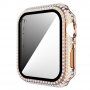 Strasszkővel kirakott tok edzett üveggel - Apple Watch 40mm - rózsaszín-arany