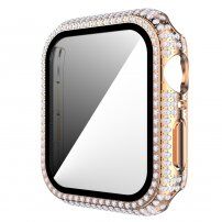 Strasszkővel kirakott tok edzett üveggel - Apple Watch 40mm - rózsaszín-arany