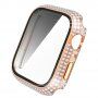Strasszkővel kirakott tok edzett üveggel - Apple Watch 45mm - rózsaszín-arany