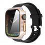 Strasszkővel kirakott tok edzett üveggel - Apple Watch 45mm - rózsaszín-arany