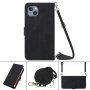 Flip cover tok crossbody stílusú pánttal - iPhone 13 mini - fekete