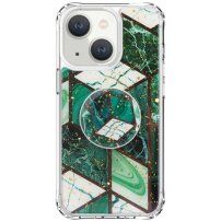 Védőtok márvány mozaik tartóval - iPhone 13 - zöld