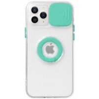 Átlátszó tokujjtartóval és kameravédővel - iPhone 13 Pro Max - türkizkék