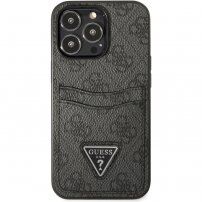 Guess 4G Saffiano Double Card tok kártyatároló rekeszekkel - iPhone 13 Pro Max - szürke