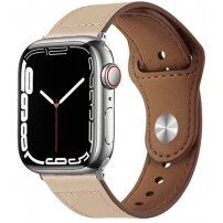 Bőr szíj tűs rögzítéssel - Apple Watch 42mm / 41mm / 40mm / 38mm - bézs