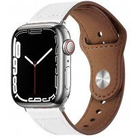 Bőr szíj tűs rögzítéssel - Apple Watch 42mm / 41mm / 40mm / 38mm - fehér