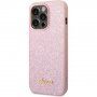 Guess Glitter Flakes Metal Logo csillogó tok - iPhone 14 Pro Max - rózsaszín