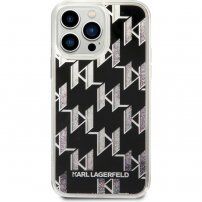 Karl Lagerfeld Monogram Liquid Glitter tok - iPhone 14 Pro Max - fekete
