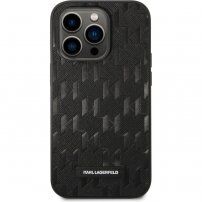 Karl Lagerfeld Saffiano Monogram tok - iPhone 14 Pro Max - fekete