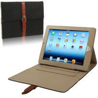 Luxus borító PU bőrből csattal Apple iPad 4 / 3 / 2 - fekete