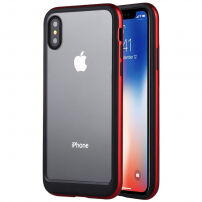 GOOSPERY transparens tok színes kerettel Apple iPhone XS / iPhone X - fekete - piros