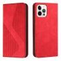 Bőr flip cover tok mintával - iPhone 12 / 12 Pro - piros