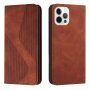 Bőr flip cover tok mintával - iPhone 12 / 12 Pro - barna