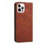 Bőr flip cover tok mintával - iPhone 14 Pro - barna