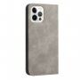 Bőr flip cover tok mintával - iPhone 14 Pro - szürke