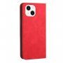 Bőr flip cover tok mintával - iPhone 14 - piros