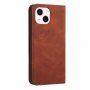 Bőr flip cover tok mintával - iPhone 14 - barna
