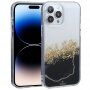 Átlátszó márvány tok díszkövekkel - iPhone 14 Pro Max - fekete