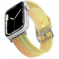 Átlátszó matt szilikon pánt csíkokkal - Apple Watch 42mm / 41mm / 40mm / 38mm - sárga