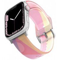Átlátszó matt szilikon pánt - Apple Watch 42mm / 41mm / 40mm / 38mm - sárga-rózsaszín