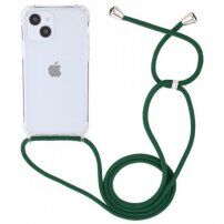 Átlátszó tok zsinórral - iPhone 14 - sötétzöld