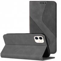 Bőr flip cover tok mintával - iPhone 11 - szürke