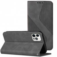 Bőr flip cover tok mintával - iPhone 11 Pro - szürke