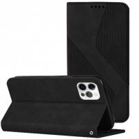 Bőr flip cover tok mintával - iPhone 11 Pro - fekete